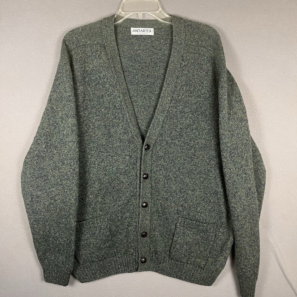 Antartex Wool Grandpa Cardigan Sweater Size L‎ Green Button Long Sleeve Vtg